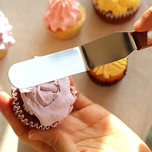 3er Winkelpalette Streichpaletten Set aus Edelstahl von 1Easylife, (10cm/15cm/20cm) Streichflächen, Tortenmesser für Hochzeit ,Winkelpalette mit Holzgriff ,Glasurmesser,Kuchen Streichmesser Icing für Fondant Cupcake, Dekorieren Werkzeuge,(4″/6″/8 “ Streichpalette set) - 4