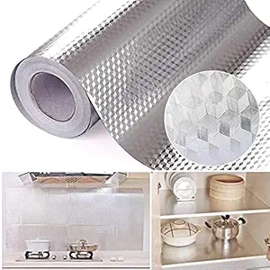 Delavala Aluminium Foil Stickers, Oil Proof, Kitchen Backsplash Wallpaper Self-Adhesive Wall Sticker Anti-Mold and Heat Resistant for Walls Cabinets Drawers and Shelves 1 m (A)