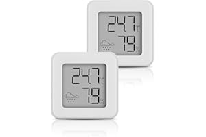 HOUDIAN Mini termometr cyfrowy z higrometrem, monitor temperatury w pomieszczeniu i higrometr, wskaźnik temperatury i wilgotności powietrza (biały, 2 sztuki)
