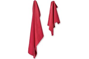 CASA TESSILE Coppia asciugamani in microfibra 1 cm 40x60 + 1 cm 50x100 - ROSSO CILIEGIA