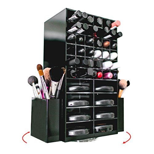 Organizador Giratorio de Acrílico para Maquillaje Para Almacenar Lápices Labiales, Brochas, & Estuches de Polvo Compacto, Solución para las Caja de Almacenamiento