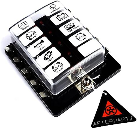 AFTERPARTZ 24~32V 100A Blade Fuse Block Holder Terminals Circuit Auto Car Fuse Block Box LED Indicator PC Cover With Wire Crimp Terminal &amp; Symbol Sticker (10 Way)