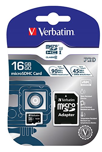 Verbatim microSDHC Pro U3 Speicherkarte 16 GB Class 10 inklusive SD Adapter