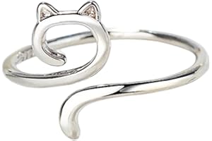 KAREN66 Häkelring für Fingergarn verstellbare Strickschlaufe Katze Kitty Ohren offener Ring Metall Garnführung Fingerhalter Strickfingerhüte Stricken Häkeln Loop Ring Geflochtener Fingerring (Silber)