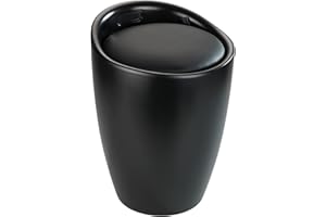 ‎WENKO Wenko taboret łazienkowy Candy czarny matowy, taboret z miejscem do przechowywania do łazienki i salonu, zintegrowany pojemnik na pranie, tworzywo sztuczne ABS, pojemność 20 l, Ø 36 x 50,5 cm