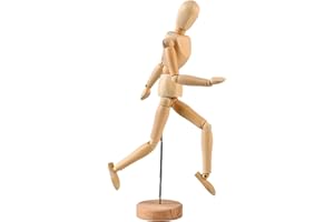 XUBX Mannequin de Bois 33 cm Avec Support, Pantin Articulé, Modèle Pour Dessin, Figurine Flexible, Pour Débutants et Artistes