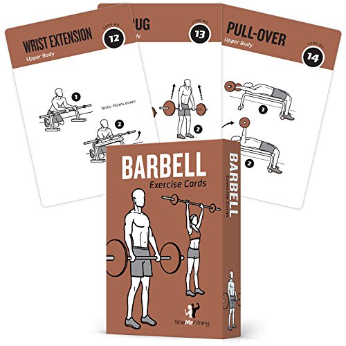 Barbell Exercise Cards by Newme Fitness - Contains 50 Exercises - Total Body Workout Great for Home Workouts Waterproof 8.9 x 12.7 Cm Cards