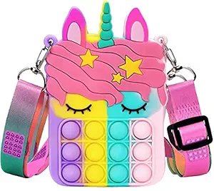 Tahera Pop It Bag Unicorn Shape Sling Bag Cross Body Bag for Kids and Girls, Birthday Gift, Return Gift for Kids, Pop It Fidget Toy Shoulder Purse for Kids. Stress Relief Toys. (Style 1)