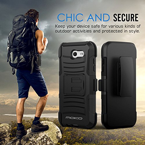 MoKo Galaxy J3 2017   J3 Emerge Funda - Cuerpo de Resistente Giratoria con Clip Anti-Choque de Doble Capa Case Cover para Samsung Galaxy J3  2017    Galaxy J3 Emerge NO APTA Galaxy J3 2016   2015    Negro