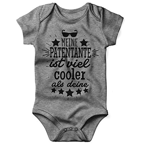 Mikalino Babybody mit Spruch für Jungen Mädchen Unisex Kurzarm Meine Patentante ist viel Cooler als Deine v2 | handbedruckt in Deutschland | Handmade with Love, Farbe:Heather, Grösse:68
