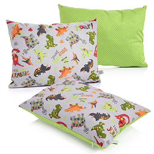 La Petite Unique 35 x 25 cm Kinderkopfkissen MIT FÜLLUNG waschbares Babykissen 100 % Ökotex zertifiziert Motiv: Dinos Grau