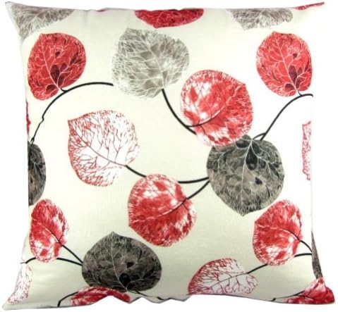 Red Grey Leaves Throw Pillow Covers Pillowcase Sham Decor Cushion Cover Slipcovers Square 20X20 Inch 20" Only Cover No Insert