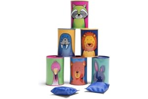 BS Toys-GA362 Chamboule Tout Jouets pour L'extérieur-À Partir de 3 Ans Lancer pour Enfants-Jeux d'enfants avec Boîtes de Conserve Animaux, GA362, Multicolore, Taille Unique