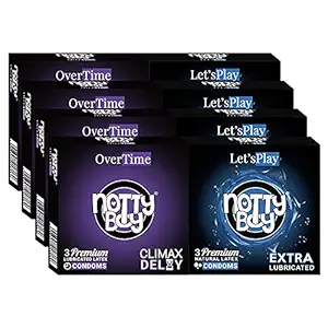 NOTTY BOY Climax Delay Longlasting And Extra Lubricated Without Dotted, Smooth Condoms pack (3sx8, 24 sheets)