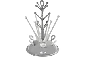 BÉABA, Egoutte-biberons Arbre, Grande capacité 6 biberons et accessoires, Bac de récupération d'eau amovible, Pratique, Design astucieux, Gris