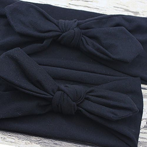 Fostly Baby Girl's Bowknot Headbands Elastic Rabbit Ear Hairband Bow Turban Headwrap DIY Headband For Girls 2 Pieces Black