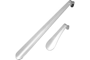 MOONSING Chausse-pieds en Métal 2 pièces Shoe Horn Pieds Long Manche Acier Inoxydable 42 et 16 cm Facile à utiliser Très Stable pour Homme, Femme, Enfants, Les Personnes Âgées, Femme Enceinte