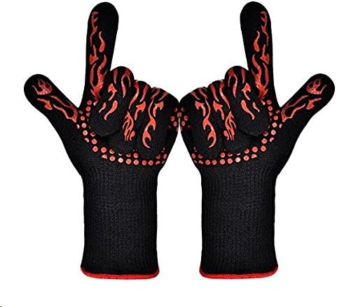 ETmate 2PCS Gloves Heat Resistant Gloves BBQ Grilling Cooking Gloves Oven Gloves Withstand up to 932°F Extreme Gloves Heat Resistant Kitchen Gloves outdoor mitts BBQ Grill Gloves for Baking Grilling Oven Heat proof Oven Gloves Set(Long)