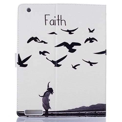 Apple iPad 2/iPad 3/iPad 4 Hülle,Qimmortal(TM) Hohe Qualität Ausgezeichnete Rückseite Abdeckung Gehäuse, Elegante Vintage Gepresste Feder Vögel Muster Entwurf Retro Magnetische Premium PU Leder Kreditkarte Halter Brieftasche Fashion Ultra Schlanke Passform Schützende Gehäuse Abdeckung für Apple iPad 2/iPad 3/iPad 4 - 3