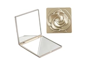 Disnace Petit Miroir de Poche Carré Magnifique - Double Face, Portable, Pliable pour Voyage et Maquillage - Grossissant, pour Sac à Main (Or)