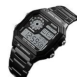 Outdoor Sportuhr Herren Armbanduhr Digitaluhr Wasserdichte LED-Anzeige Quadratisches Zifferblatt Edelstahl Mode Digital Armbanduhr