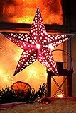 Holzstern in Rot mit Glitzer inkl.  10 warmweißen LED`s | inkl. Fernbedienung und Batterien