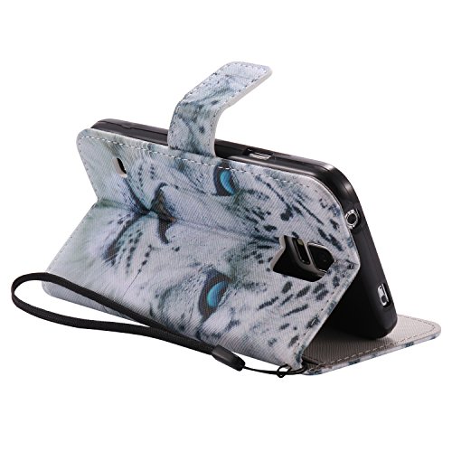 Feeltech Samsung Galaxy S5 Hülle PU-Leder und Brieftasche Bunte Muster Fall mit Magnetverschluss, Hybrid-Kickstand mit Stand-Funktion, schlagen Sie schützende weiche TPU Stoßstangenabdeckung und Kreditkartenhalter für Samsung Galaxy S5 Handgelenk Bügel-Buch-Art-Geldbeutel-Tasche mit 2 In 1 Berühren Sie Stift – White leopard - 4