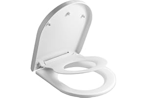 SAMODRA-Abattant WC Familial Forme D Lunette de Toilette pour Adultes et Enfants Cuvette Toilette avec Frein de Chute matériel d'urée-Formaldéhyde (Familial Forme D)