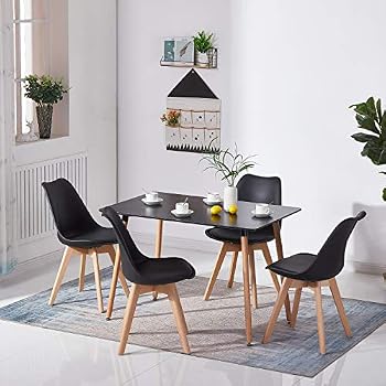 Ensemble Table Ronde 80cm + 2 Chaises Noires - Salle à Manger Moderne