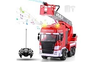 Brolteja Coche de Bomberos 1:24, 7 Canales con Doble batería, luz y Sonido, con función de pulverización de Agua, 3 – 10 años (Rojo)