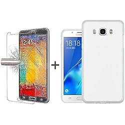 TBOC Pack: Funda de Gel TPU Transparente + Protector Pantalla Vidrio Templado para Samsung Galaxy J7 [2016] J710F. Silicona Ultrafina y Flexible. Protector Resistente a Golpes Caídas y Arañazos