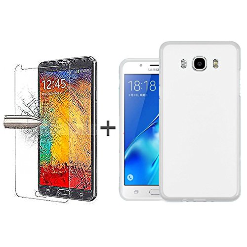 TBOC Pack: Funda de Gel TPU Transparente + Protector Pantalla Vidrio Templado para Samsung Galaxy J7 [2016] J710F. Silicona Ultrafina y Flexible. Protector Resistente a Golpes Caídas y Arañazos