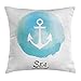 Produktbild Kissenbezüge Anchor Throw Pillow Cushion Cover, Watercolors Marine Circle Anchor Summer Vessel Travel Loyalty and Stability Theme, Decorative Square Accent Pillow Case, 18 X 18 inches, Blue White