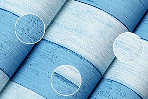 Hanmero Mittelmeer Streifen Vliestapete Holzoptik Hochwertig Pr?gung Fototapete 0,53*10m(5,3m2)Blau Farben f¨¹r Schlafzimmer, Wohnzimmer, Hotel, Restaurant, B¨¹ro, Flur - 8