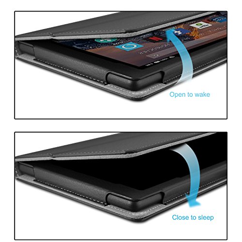 Hülle für Fire HD 8 (8-Zoll-Tablet, 7. Generation – 2017), Infiland Slim Fit Folio PU-lederne dünne Kunstleder Schutzhülle Cover Tasche für Fire HD 8 (8-Zoll-Tablet, 7. Generation – 2017)(mit Auto Schlaf / Wach Funktion)(Schwarz) - 7