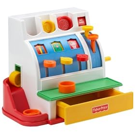 Fisher-Price Caisse enregistreuse, jouet d&rsquo;imitation pour enfant avec 6 pièces incluses, 2 ans et plus, 72044