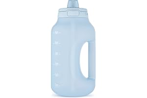 Ello Hydra 64oz Half Gallon Water Jug with Handle and Motivational Time Markers for All Day Hydration, Plastic Reusable Water Bottle with Straw and Locking, Leak Proof Lid, BPA Free, Halogen Blue