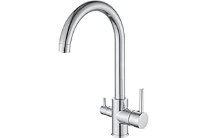 Auralum 3-Drożny Kran Kuchenny, Obracany o 360°, Armatura Zlewozmywakowa do Instalacji Osmozy, Kran do Wody Pitnej z 2 Dźwigniami, Wysokociśnieniowa Bateria Mieszakowa