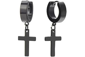 COOLSTEELANDBEYOND Noir Croix Anneau Boucle d'oreille Charnière - Créoles - pour Homme Femme - Acier Inoxydable - 1 paire