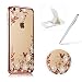 Produktbild iPhone 6S Hülle Transparent Schutz Case,iPhone 6 Weiches Silikon Klar Dünn Gummi Durchsichtig Mit Strass Diamant Glitzer Bling Tasche Schutzhülle,Herzzer Flexibel Luxuriös (Rose Gold) Galvanisieren Plated Rahmen Bumper [Weiß Blumen Muster] Kristall Gel Handy Silikonhülle Schutztasche Schale Hüllen Case Cover für iPhone 6/6S 4.7 Zoll + 1 x Frei Weiß Handy Halterungen Ständer + 1 x Frei Silber Stylus Stift