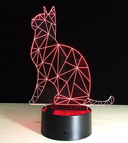SMILE QUEEN Colorful 3D Lights LED Visual Stereo Lights Cat Mini Lamp Touch Switch Lights Night Light 7 Colours Changes Birthday Gifts Chrisma