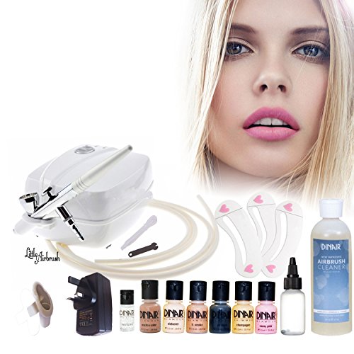 Little Airbrush professional Compact makeup kit | 6 Dinair Fair Foundation Colours | Pro Airbrush | Stencils | Cleaner | UK Warranty.