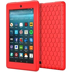 MoKo Amazon Fire 7 2017 Funda (7 Pulgadas, 7ª generación) - Lightweight Cubierta Shockproof Cover Case Esquina Silicona Protector Parachoques para All-New Fire 7 Tableta, Rojo