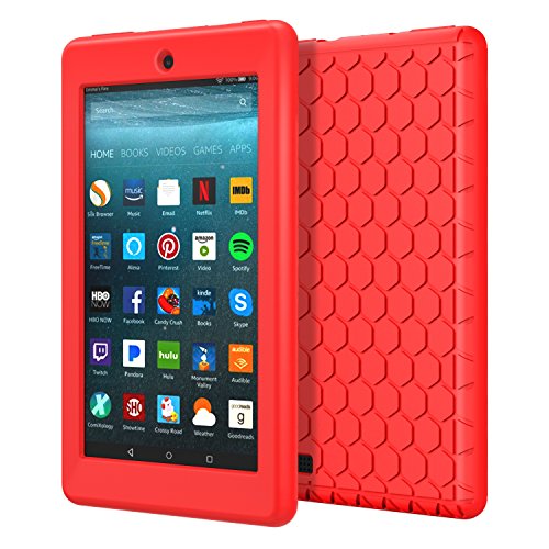 MoKo Amazon Fire 7 2017 Funda (7 Pulgadas, 7ª generación) - Lightweight Cubierta Shockproof Cover Case Esquina Silicona Protector Parachoques para All-New Fire 7 Tableta, Rojo