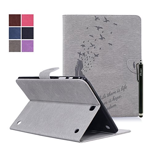 Samsung Galaxy Tab A 9.7 SM-T550 Hülle, DEENOR Stilvoll 3D Drucken Feather und Vögel Serie Brieftasche Tasche PU Leder Flip Protective Stand Tasche Schutzhülle Hülle für Samsung Galaxy Tab A 9.7 SM-T550.[Feather-Grey]