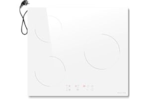 Noxton Piano Cottura Induzione 3 Fuochi, Piastra ad Elettrico 60cm Toccre Controll con Spina, 3500W Piastra Induzione di Timer, 9 Livello di Potenza, Spegnimento Automatico, Indicazione Calore, Bianco