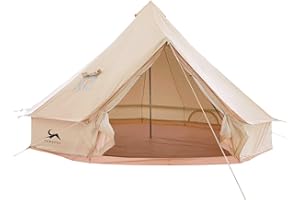 FREIZELT TOMOUNT 4m Bell Tent Large Room Family Polycotton Tent with Zipper in Groundsheet and with Stove Hole for Carnival, Party, Music Festival, Picnic