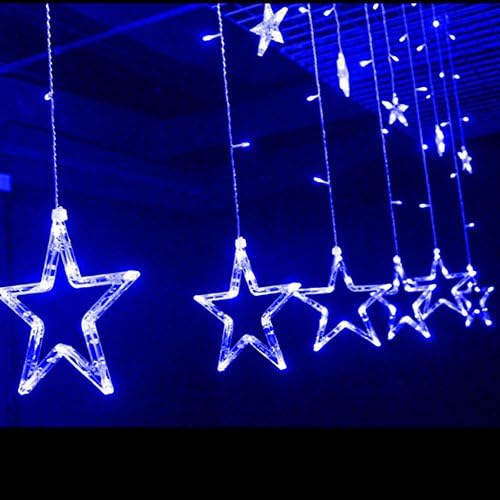 Star Curtain String Lights, EONSMN Battery Operated 138 LED 12 Stars Window Fairy Lighting with 8 Modes for Party Holiday Wedding Bedroom Decorations (Blue)