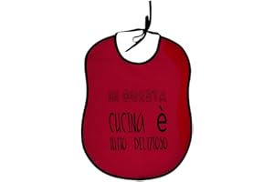 ALMATEX SRL Bavaglione con Frasi Divertenti LINEA CUCINAZZA cm. 45x60 Realizzato con tessuto 100% riciclato Ecosostenibile certificato,spiritoso, feste, cene, cucina, cuoco, chef(Made in Italy) (ST _A ROSSO)