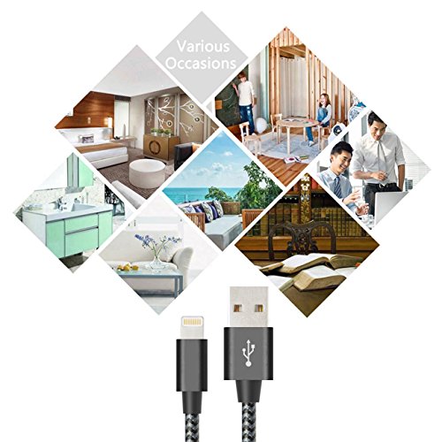ELEBAR Handy Ladegerät Nylon geflochten Lightning to USB Kabel 6 FT (2 Pack) Apple Lightning Kabel für iPhone 7 Plus 6S Plus 6 Plus SE 5S 5 C 5, iPad 2 3 4 mini, iPad Pro Air, iPod – Schwarz & Grau 3FT+6FT+10FT Black Gray - 5